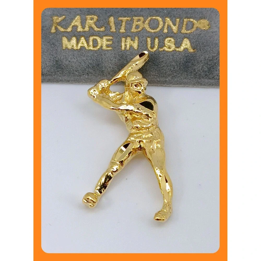 Karatbond Vintage Y2K Baseball Player Batter Charm Gold Made  USA New-Old-Stock